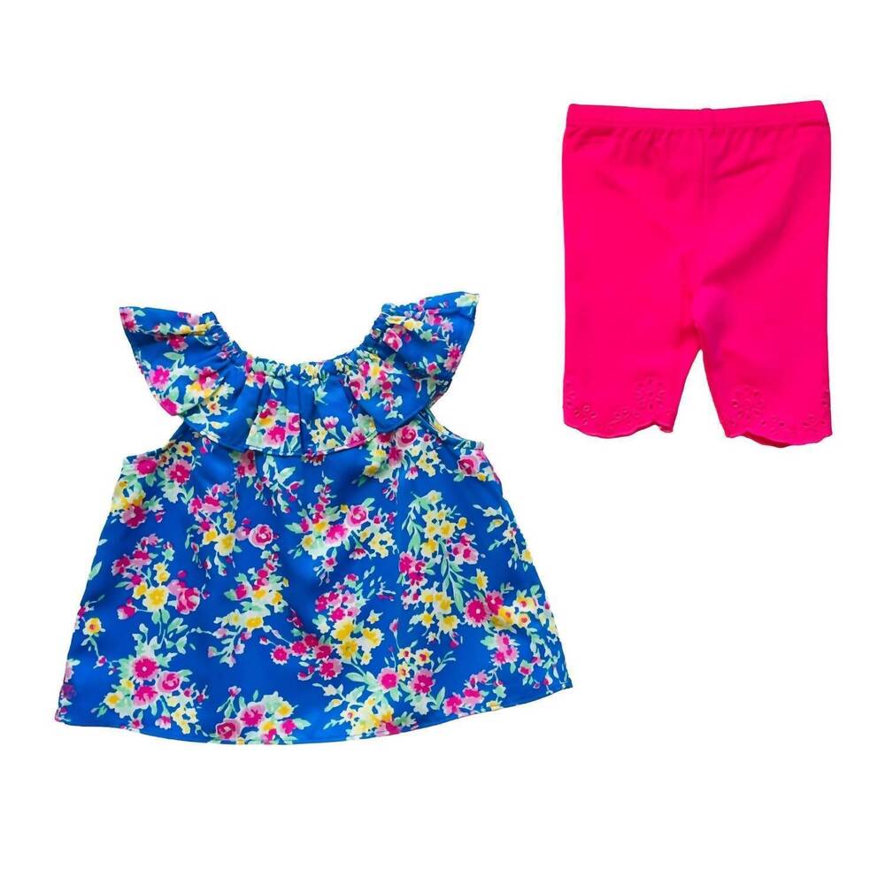 NEW RALPH LAUREN baby girl's poplin floral legging set in blue/ pink